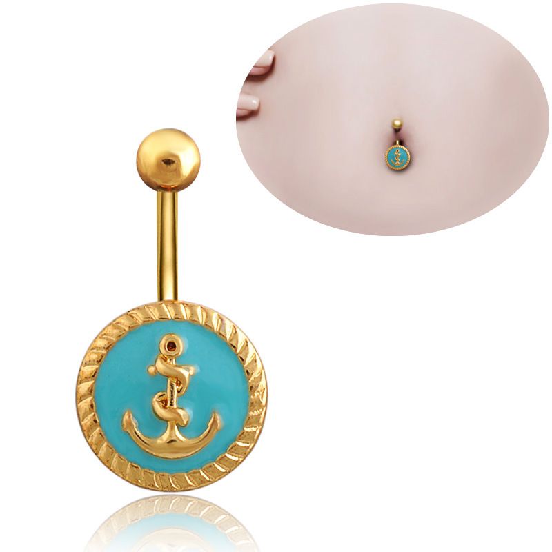 Piercing Jewelry Blue Drip Oil Anchor Belly Button Ring Belly Button Nail