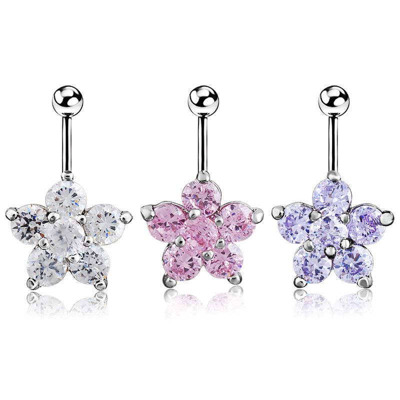 Piercing Jewelry Zircon Plum Blossom Belly Button Ring Fashion Belly Button Nail