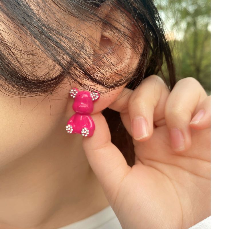 Lovely Copper-plated Diamond-studded Bear Personality Earrings