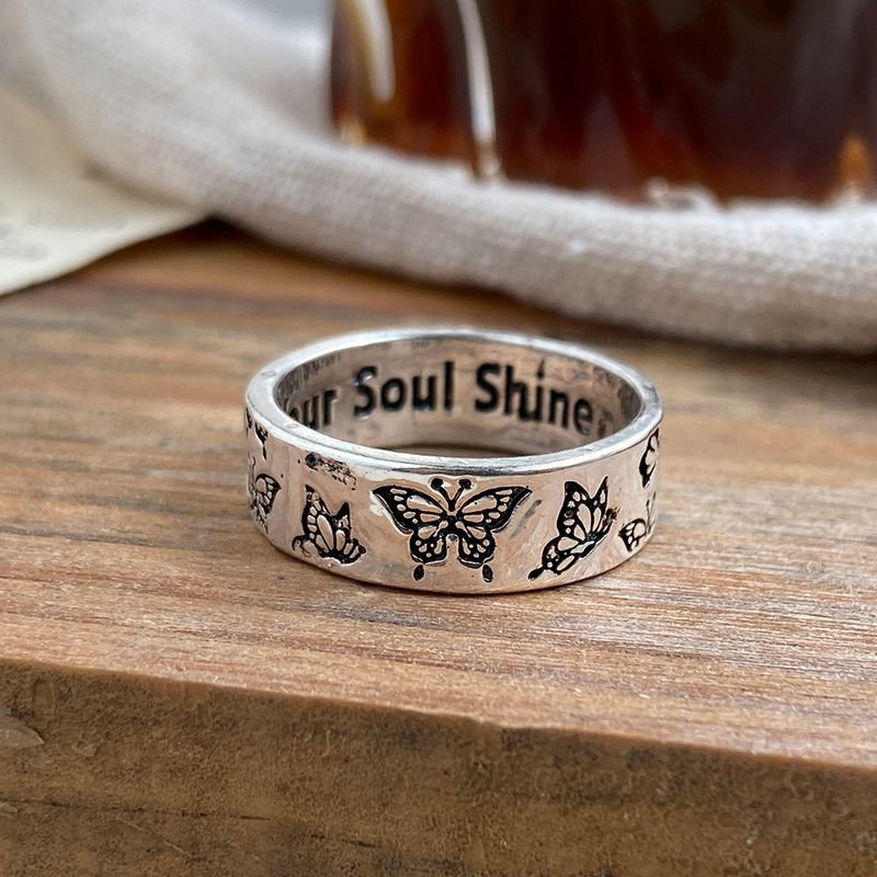 Vintage Engraving Dating Couple Ladies Magic Butterfly Ring
