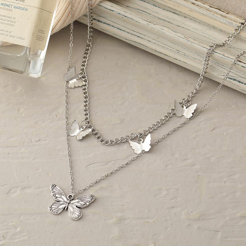 Fashion Jewelry Retro Multi-layer Butterfly Pendant Double-layer Necklace