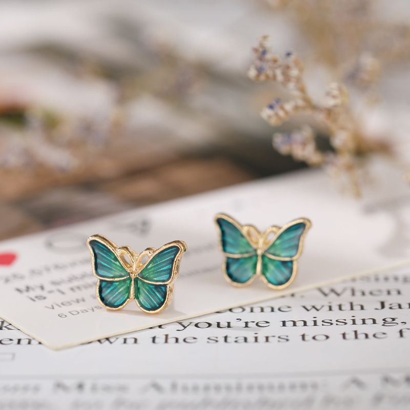 Nuevos Pendientes De Mariposa Retro Simples Creativos De Mariposa Verde Oscuro