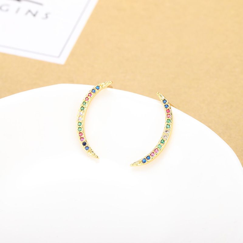 Fashion Colored Zircon Series Cross-border New Willow Crescent Earrings