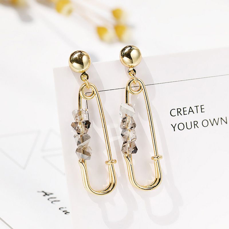 European And American Crystal Earrings Exaggerated Pin Copper Earrings Wholesale