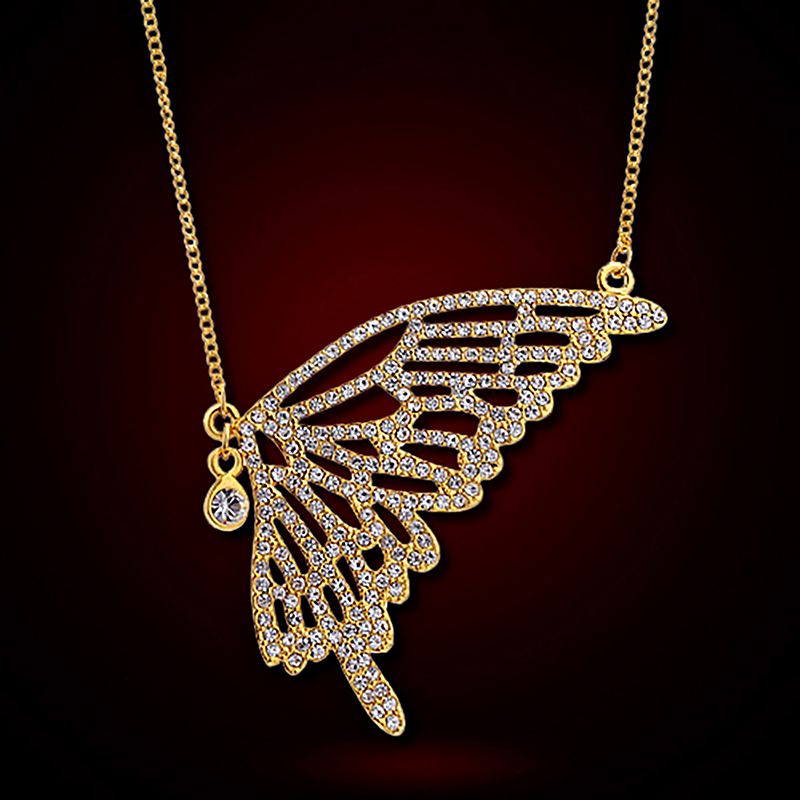 Real Gold Plating Crystal Necklace Simple Butterfly Crystal Pendant Necklace