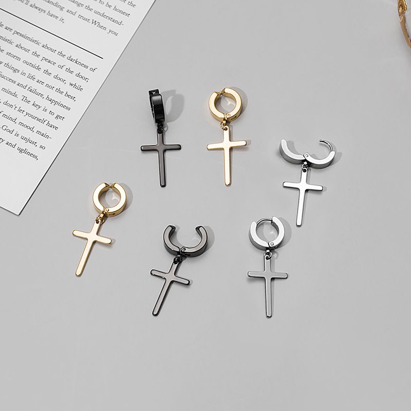 French Fashion Simple Without Pierced Stainless Steel Cross Earrings