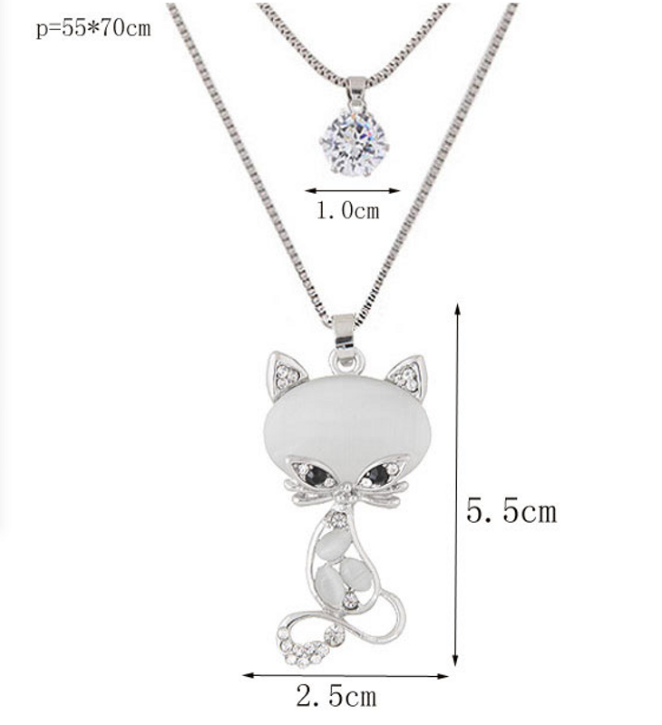 Korean Fashion Simple Cat Double Long Necklace Sweater Chain