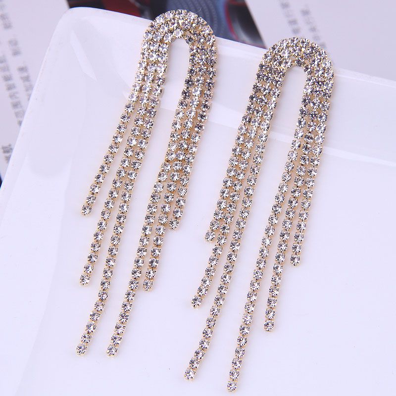 Korean Fashion Metal Flash Diamond Tassel Earrings Wholesale