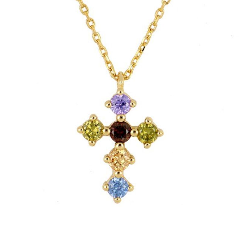 S925 En Argent Sterling Mode Croix Pendentif Micro-incrusté Coloré Zircon Collier