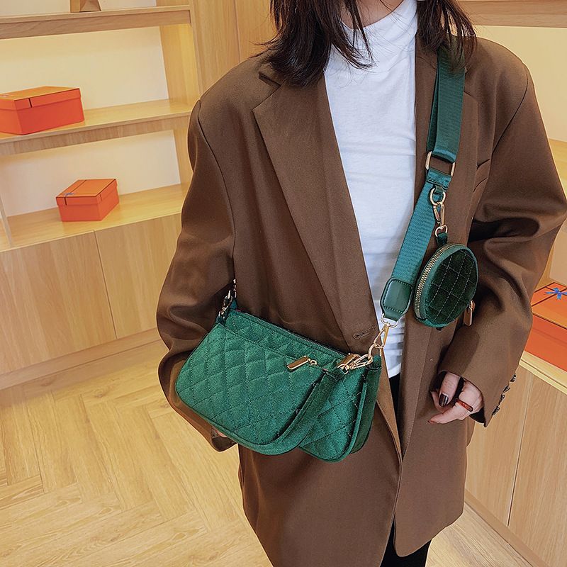 New Simple Velvet Female Bag Plaid Small Square Bag Shoulder Bag Messenger Bag