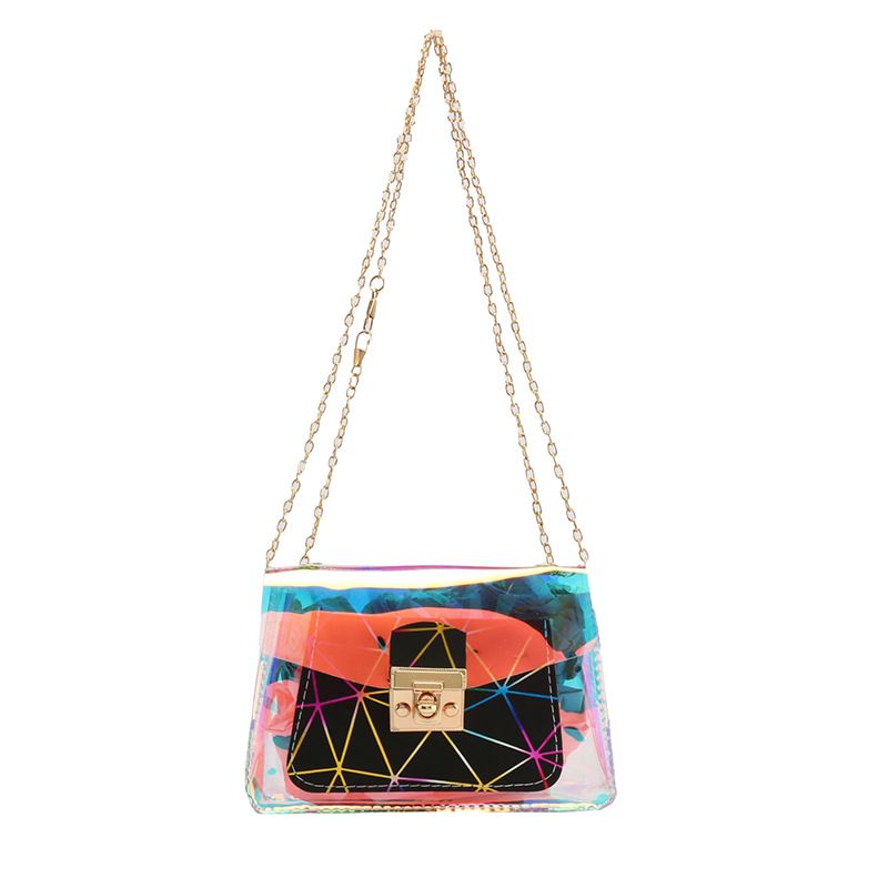 Fashion Transparent Laser Small Square Bag Solid Color Stitching Shoulder Bag