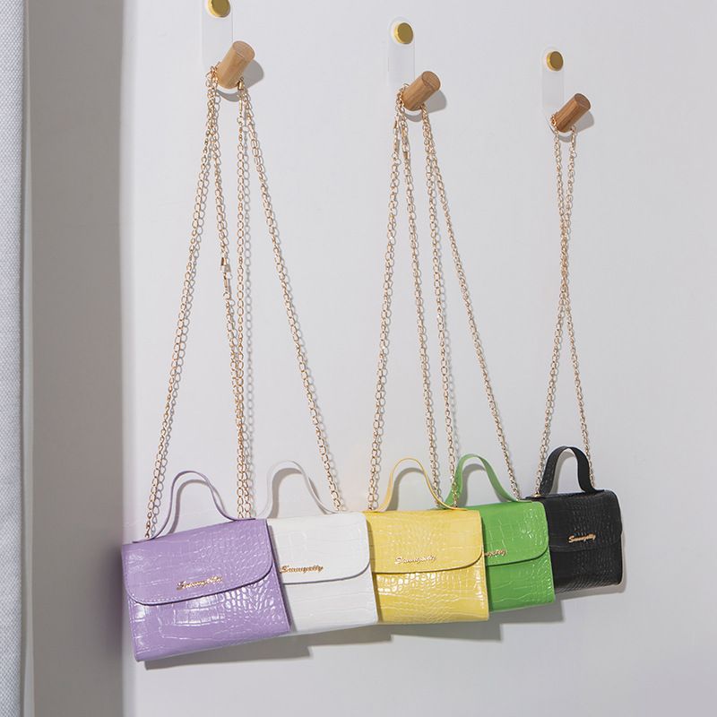 Fashion Handbag Stone Pattern Solid Color Small Square Bag Metal Women's Cute Shoulder Bag
