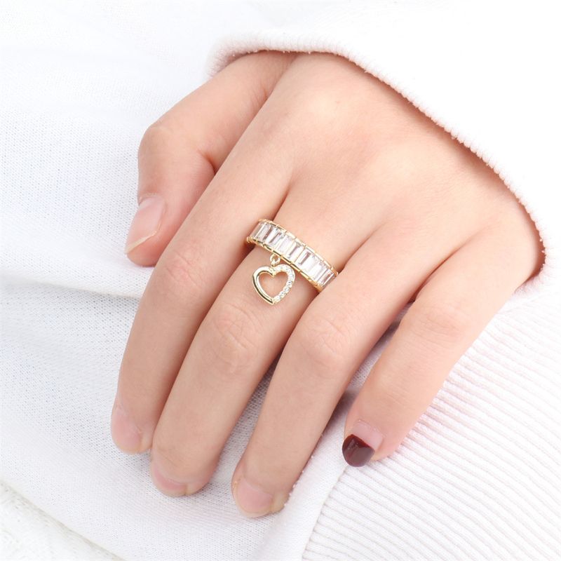 Inlaid Micro Zircon Love Pendant Ring European And American Copper Plated Open Ring Spot Wholesale