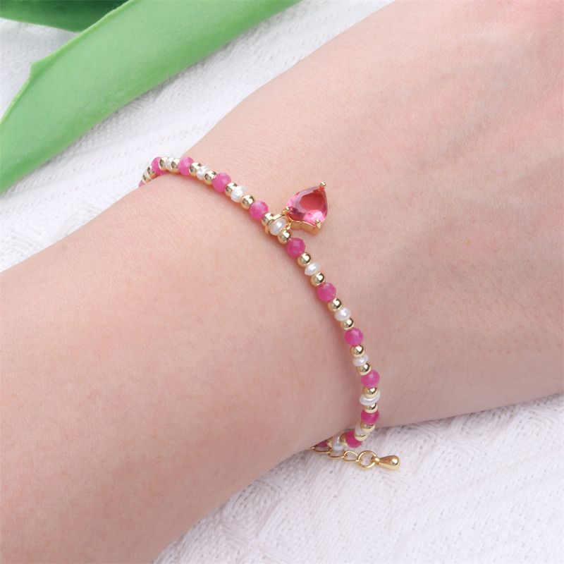 Pulsera De Corazón Con Cuentas De Cobre Facetado De Piedra Semipreciosa De Personalidad