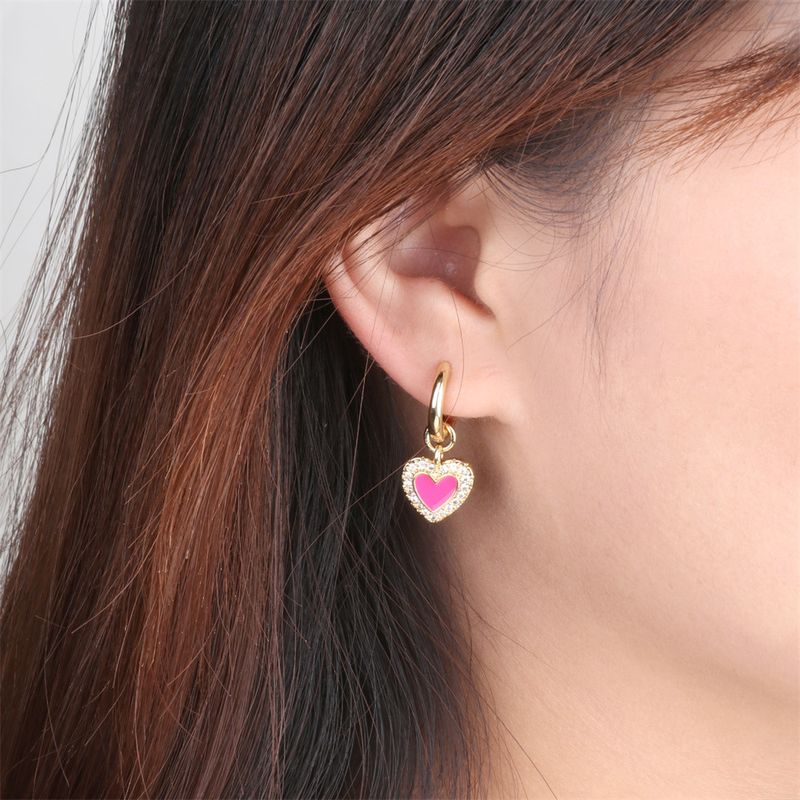 Drop Oil Design Heart Earrings 2021 New Trendy Zircon Copper Ear Buckle Female