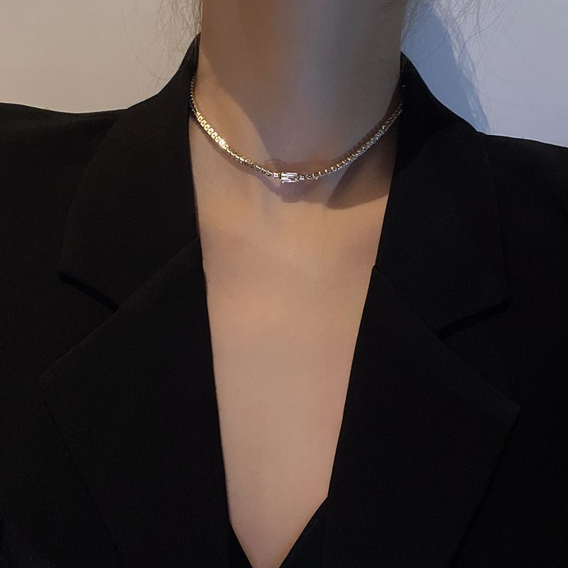 Collar Geométrico De Moda Collar De Cobre De Cadena De Clavícula De Circón Femenino