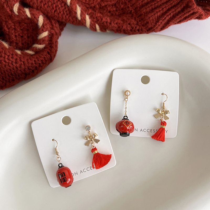 Red Chinese New Year Lantern Bow Tassel Earrings