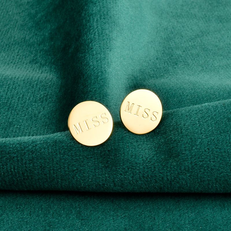 Wholesale 18k Gold Round Missing Letter Earrings Fashion 18k Gold Plated Stud Earrings