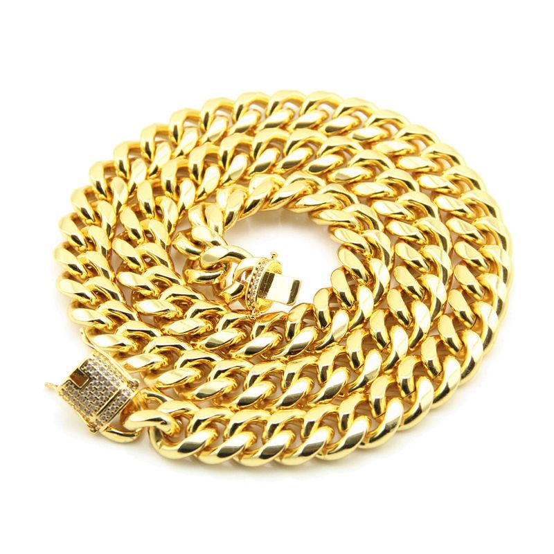 Europe And America Large Gold Chain Grinding Cuban Chain Leading Buckle Hip-hop Necklace