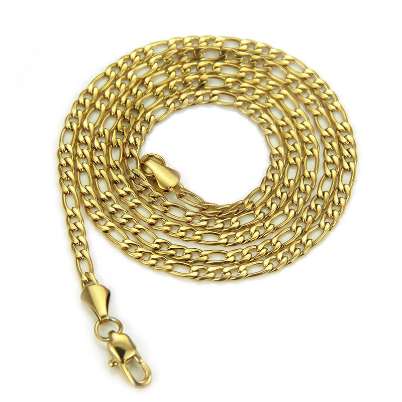 Nuevo Collar De Cadena De Oro Fino De Tres Cortos De Acero Inoxidable Hip-hop Europeo Y Americano Creativo