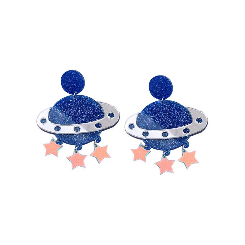 European And American Acrylic Planet Mirror Colorful Star Tassel Earrings