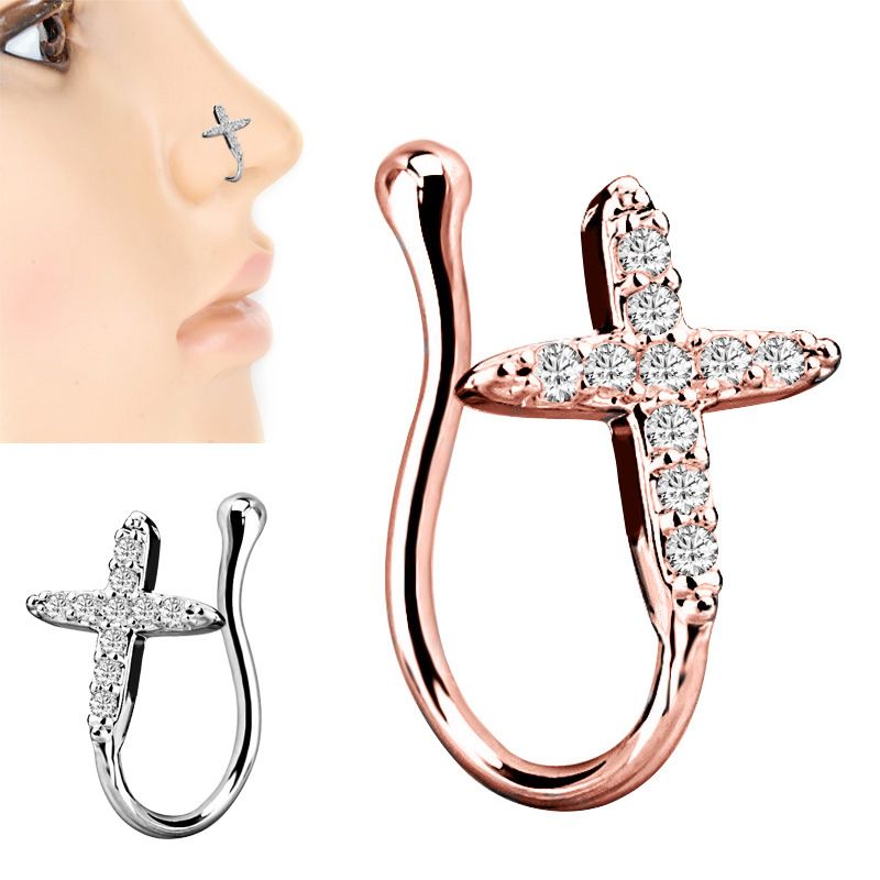 European Fashion Cross Diamond Fake Nose Ring Nose Clip