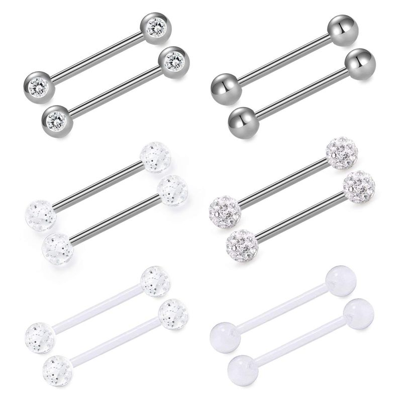 Diamond Perforated Tongue Nail Stainless Steel Barbell Tongue Ring