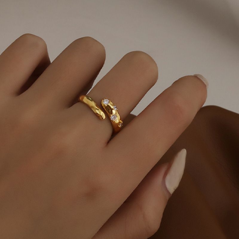 Snake-shaped Open Ring Trendy Diamond Adjustable Ring