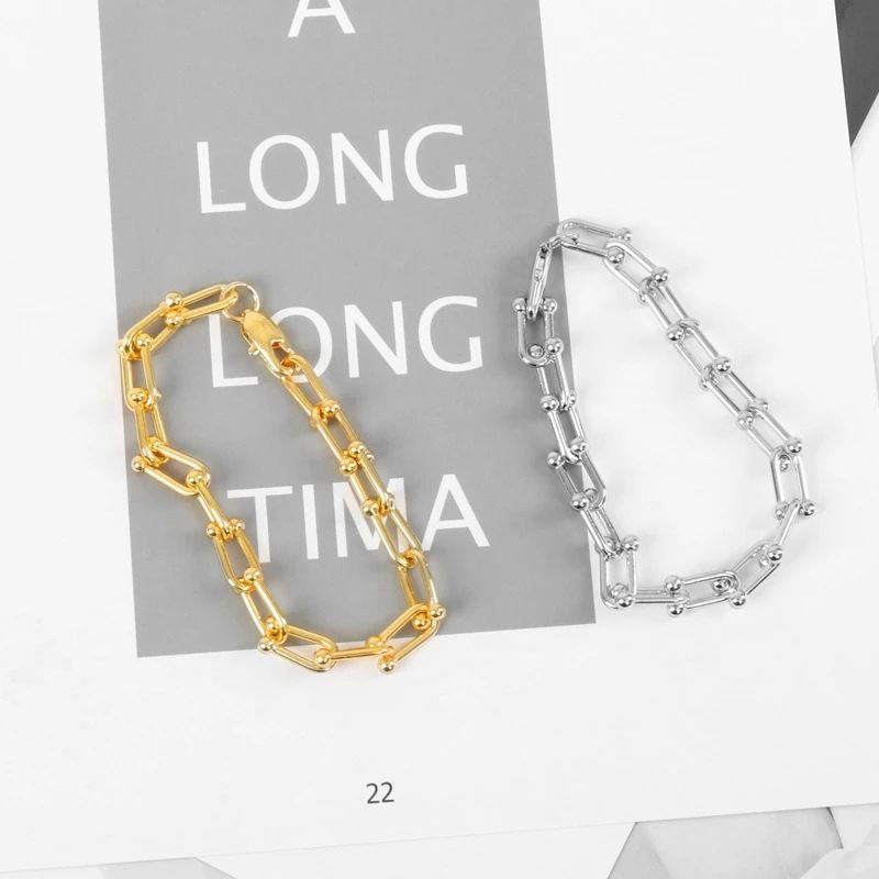 Fashion Thick Bracelet European And American Punk Hollow U-shaped Chain Copper Bracelet