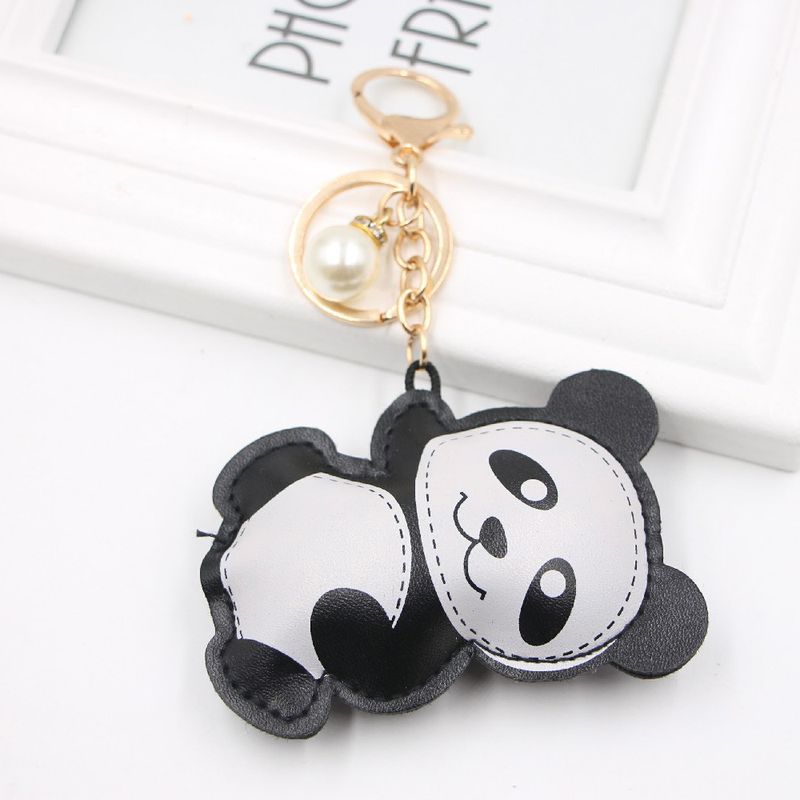 Cartoon Tier Panda Ledertasche Schlüsselanhänger Anhänger Zubehör Schlüsselanhänger