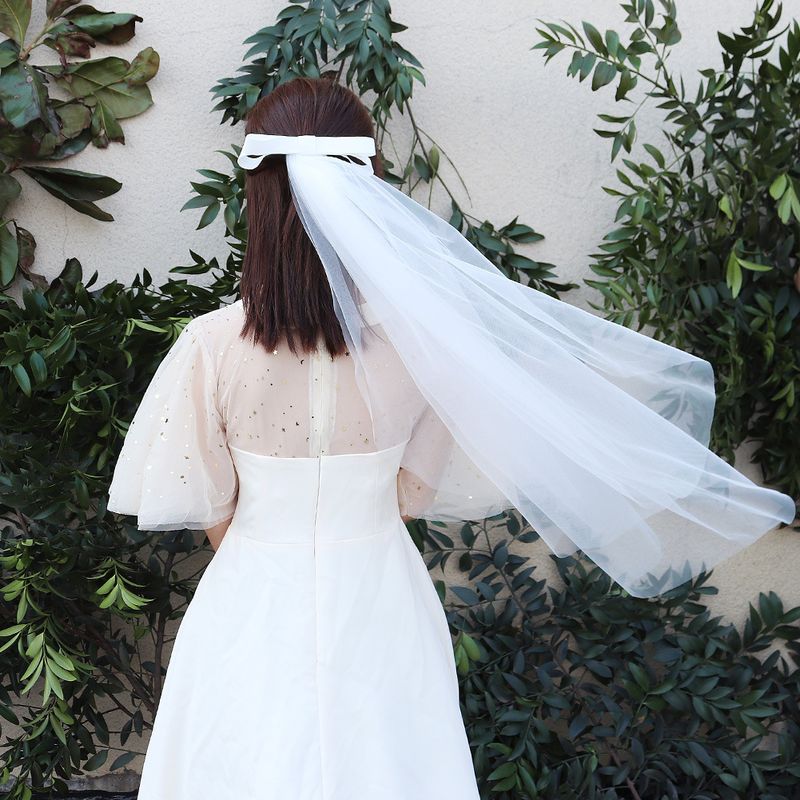 Korean Bridal Headgear Bowknot Hair Comb Simple Veil