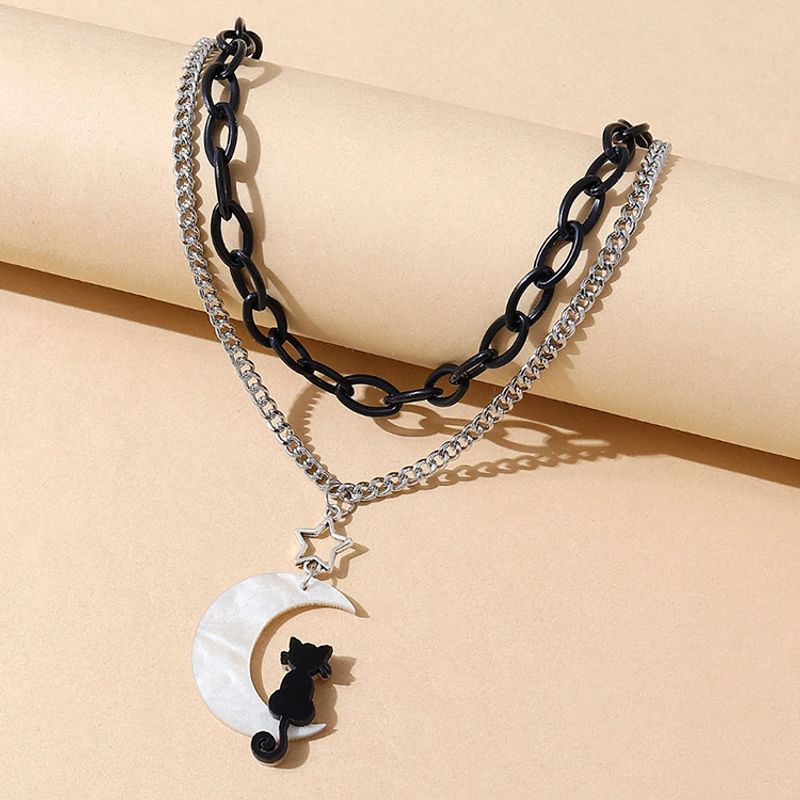 Fresh Fashionable Moon Cat Wild Star Layered Necklace