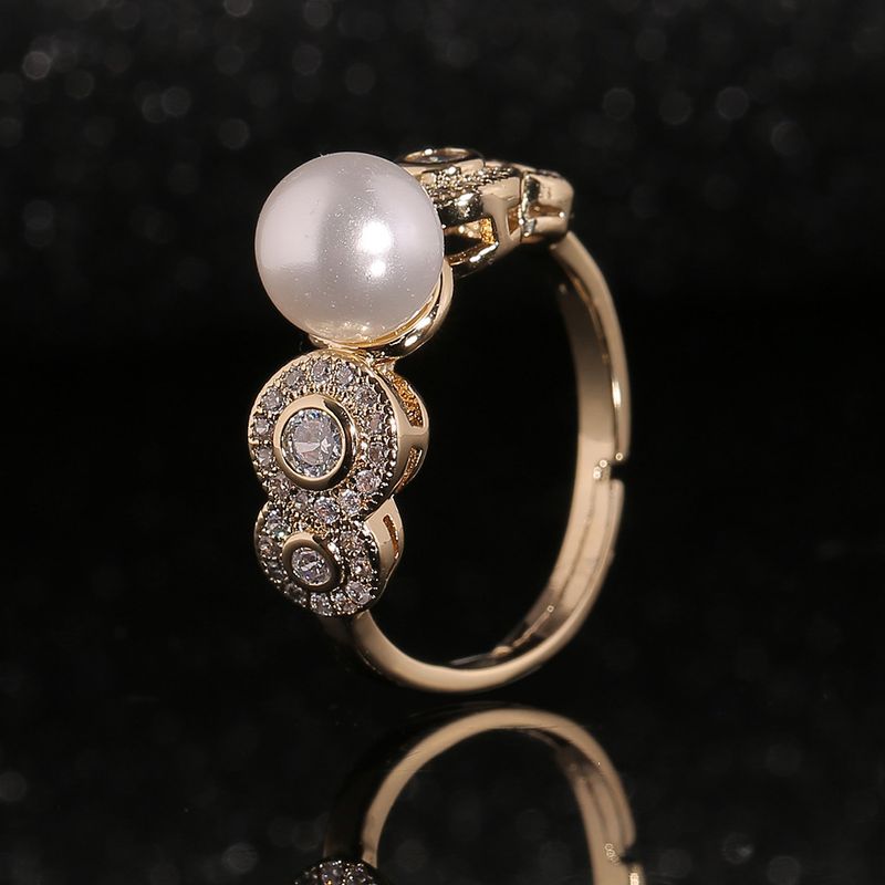 Simple Luxury Women's Hand Jewelry Pearl Copper Open Ring Wholesale