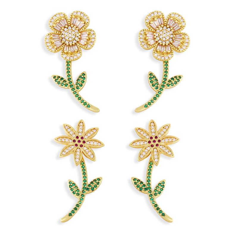 European And American Flower Small Daisy Copper Earrings