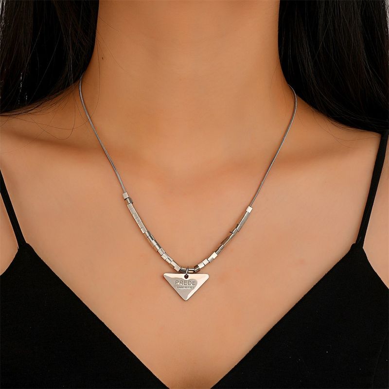 Hip-hop Stainless Steel Square Pendant Necklace Letter Clavicle Chain