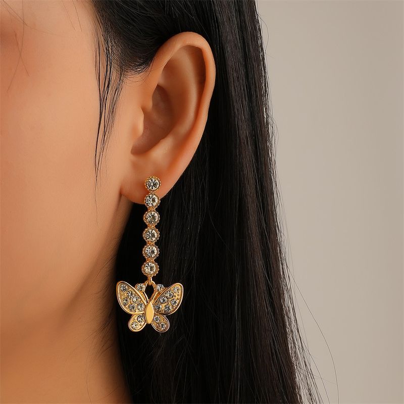 Simple Zircon Butterfly Niche Design Alloy Earrings
