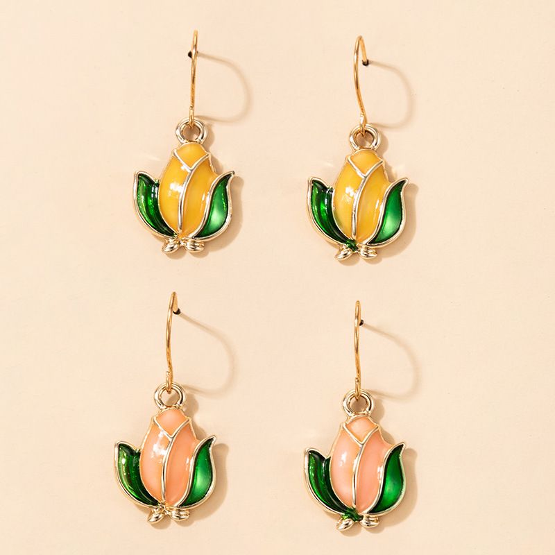 Fashion Earrings Flower Color Dripping Oil Ear Hook Set Geometric Irregular Two-piece Earrings