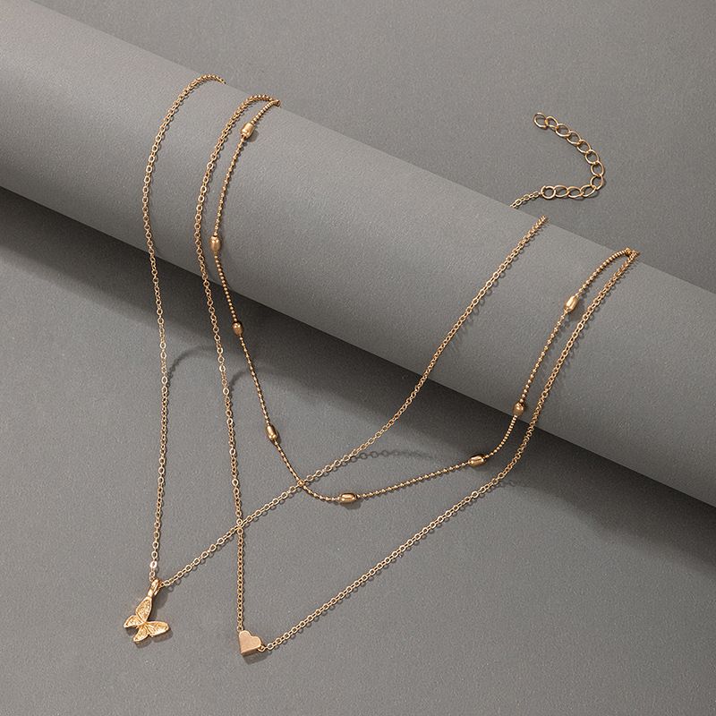 Simple Jewelry Butterfly Heart Three Layer Geometric Irregular Multilayer Necklace