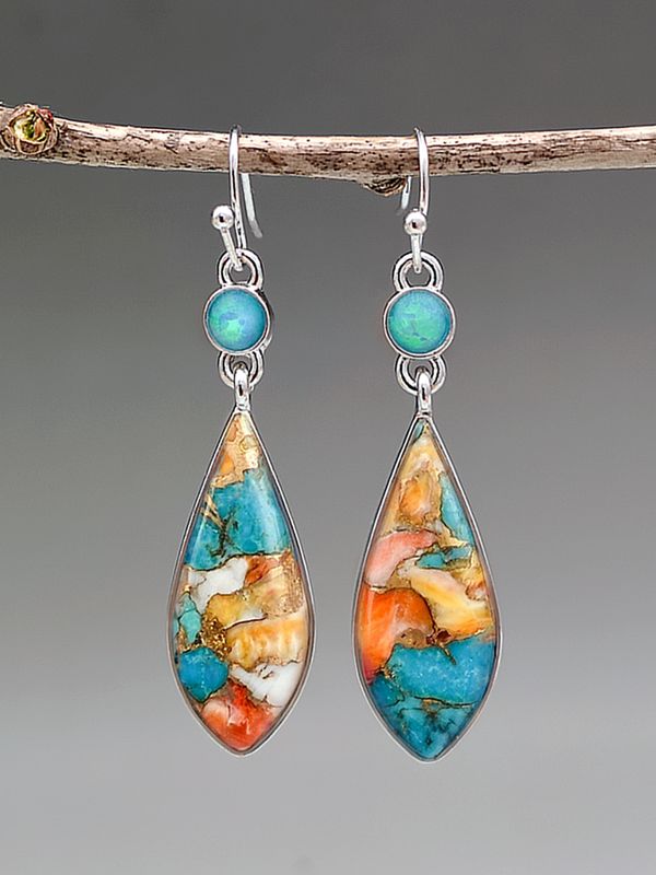 Ethnic Style Geometric Colorful Glazed Alloy Drop Earrings
