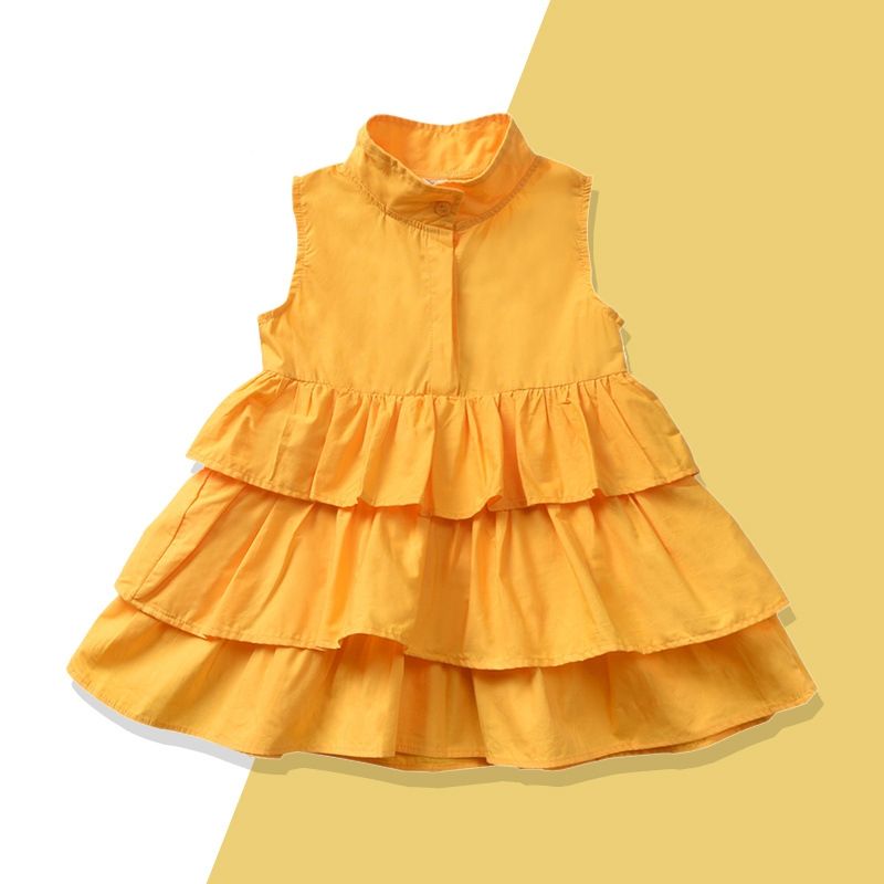 Solid Color Sleeveless Girls Cake Dress Autumn Children's Dress
