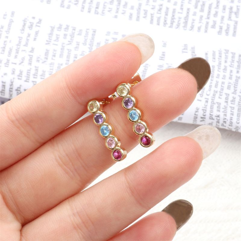 European And American Temperament Rainbow Zircon Copper Earrings