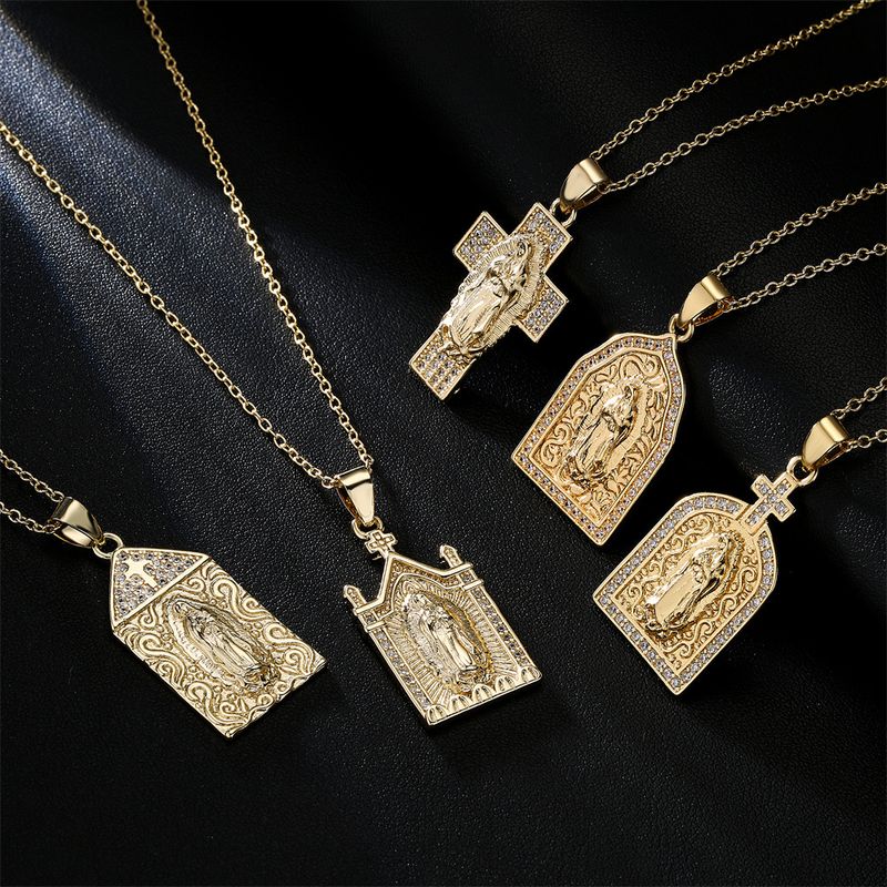 Nuevo Collar De Circonitas Chapadas En Oro Real De Cobre Con Colgante De La Virgen María De Europa Y América
