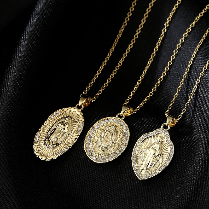 Copper Micro-inlaid Zircon Religious Jewelry Golden Virgin Mary Necklace Wholesale