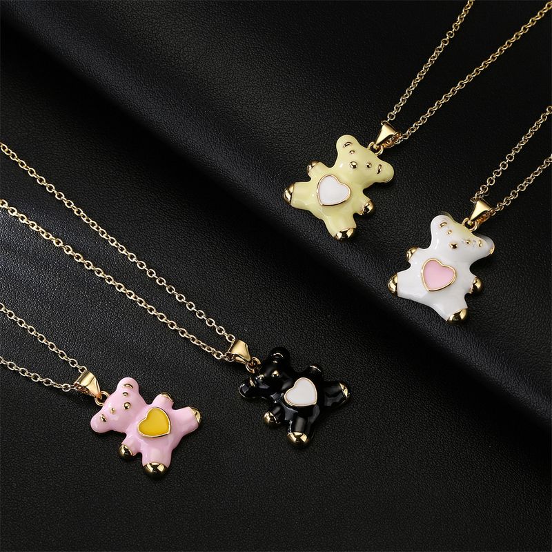 Simple Fashion Oily Bear Pendant Copper Plated Real Gold Necklace Wholesale
