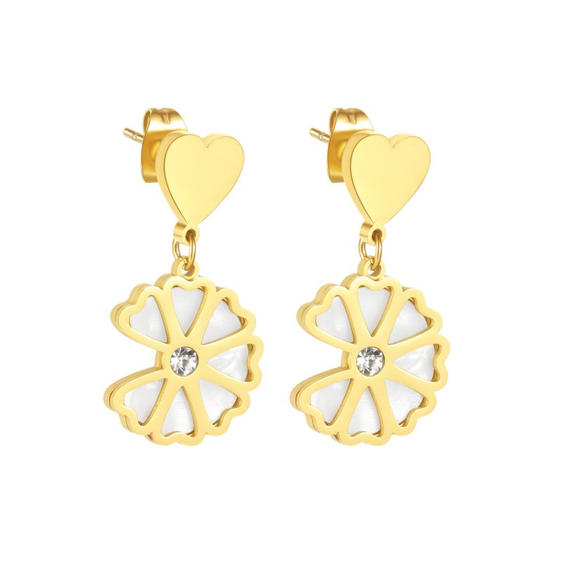 Korean Heart Stitching Shell Earrings Simple Diamond-studded Stainless Steel Earrings