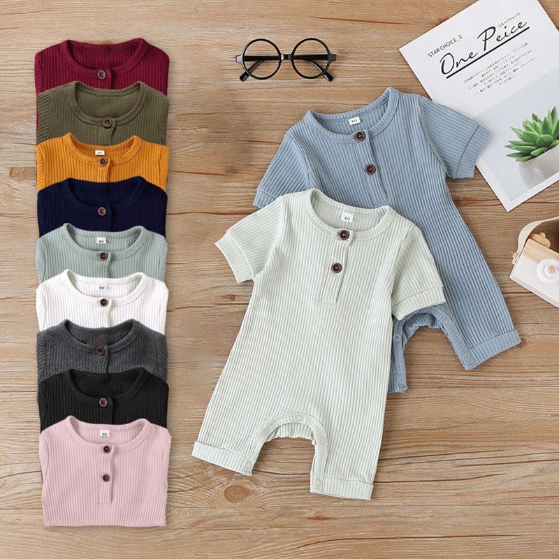 2021 New Multicolor Fashion Baby Solid Color Summer Short-sleeved Romper