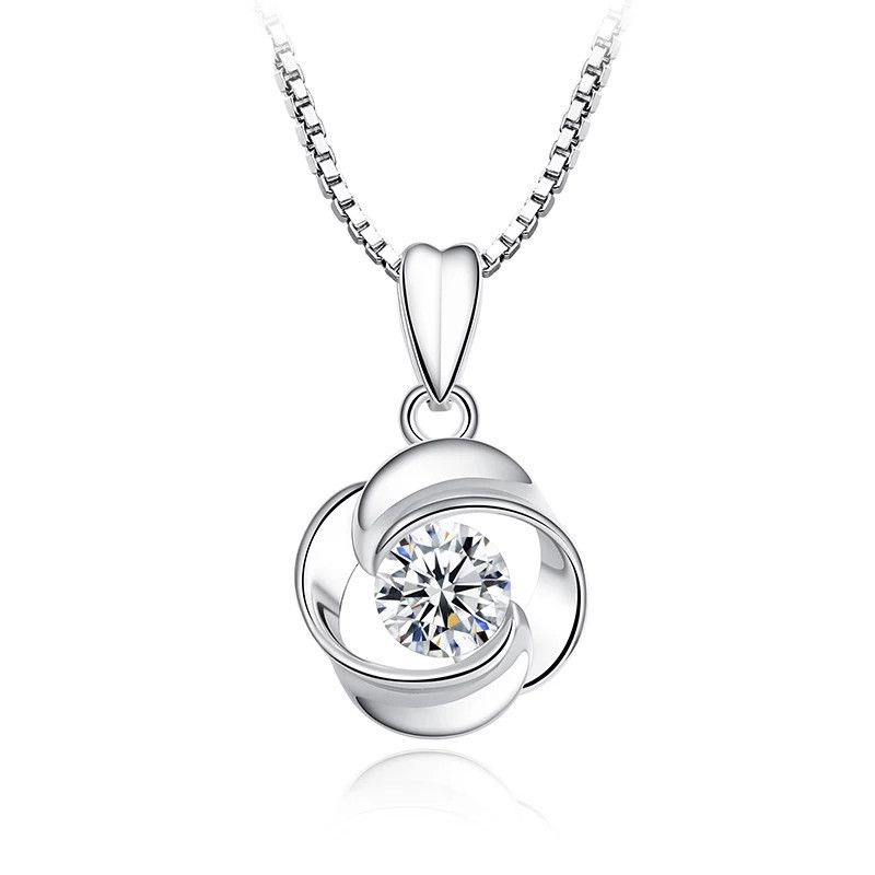 Four-leaf Clover Rotating Pendant Rose Flower Zircon Necklace Simple Fashion Jewelry