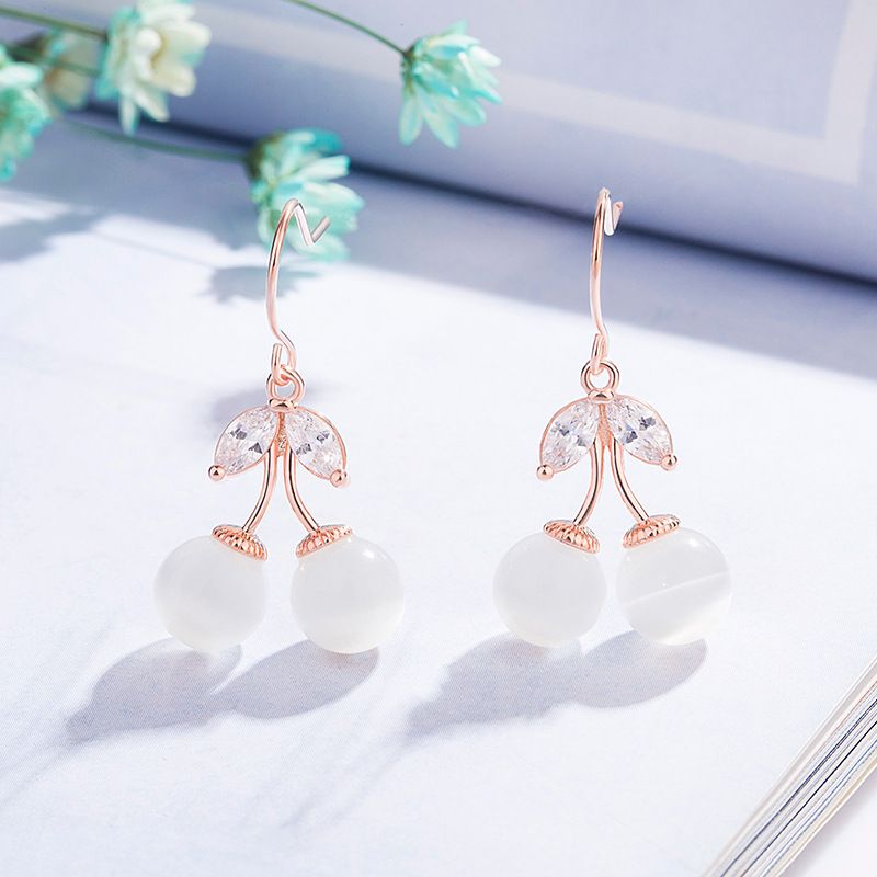 Korean Version White Opal Long Copper Earrings