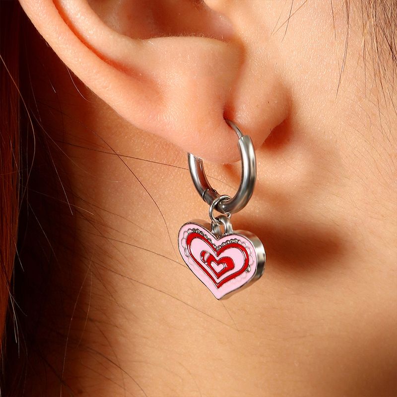 Boucles D&#39;oreilles En Forme De Coeur Avec Pendentif Goutte D&#39;huile