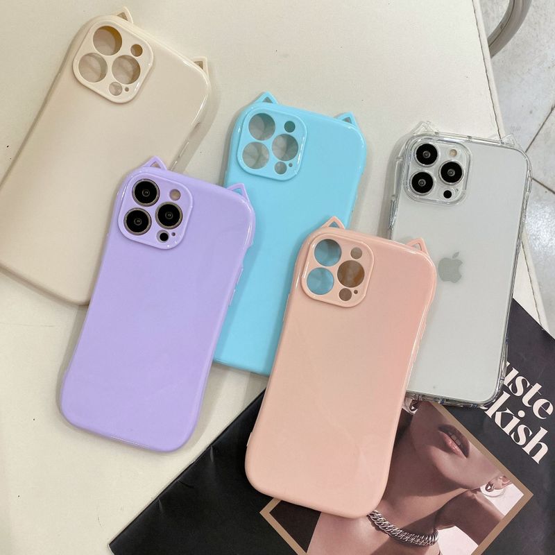 Cat Ears Edge Frame Iphone Mobile Phone Shell Solid Color  Mobile Phone Case